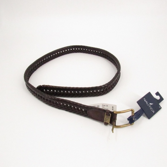 Nautica Accessories Nautica Brownblack Braided Leather Mens Belt 38